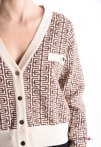 Cardigan maniche lunghe Fantasia geometrica con bottoni scollo a V - ph 4