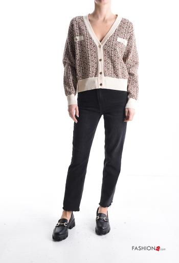 Cardigan maniche lunghe Fantasia geometrica con bottoni scollo a V - ph 5