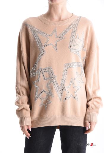 Maglione maniche lunghe girocollo con strass - ph 1
