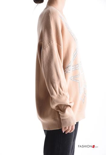 Maglione maniche lunghe girocollo con strass - ph 3