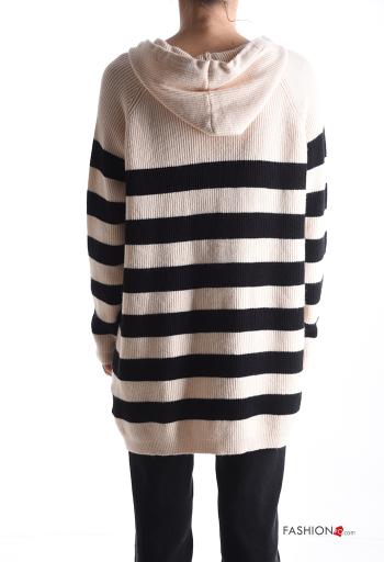Maglione maniche lunghe Fantasia righe con strass con cappuccio - ph 2