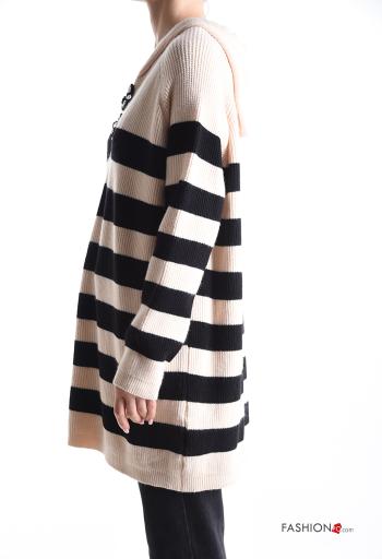 Maglione maniche lunghe Fantasia righe con strass con cappuccio - ph 3
