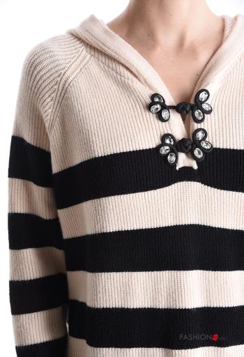 Maglione maniche lunghe Fantasia righe con strass con cappuccio - ph 4