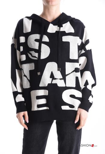 Maglione maniche lunghe Fantasia scritta con cappuccio