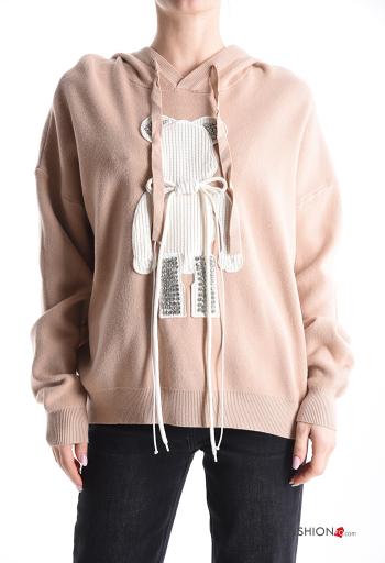 Maglione maniche lunghe con strass con cappuccio