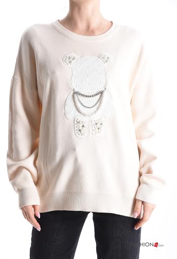 Maglione maniche lunghe girocollo con strass con catena - ph 1