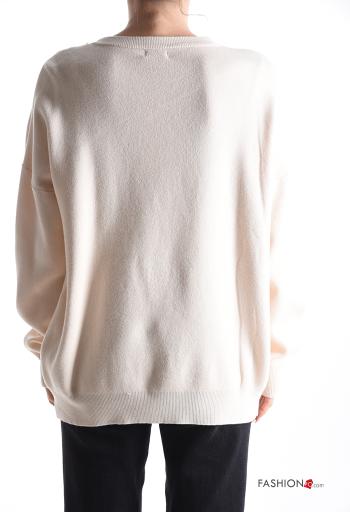 Maglione maniche lunghe girocollo con strass con catena - ph 2
