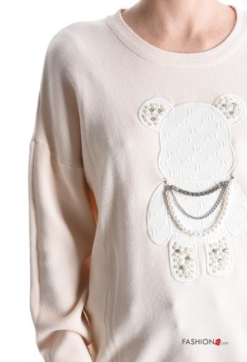 Maglione maniche lunghe girocollo con strass con catena - ph 4