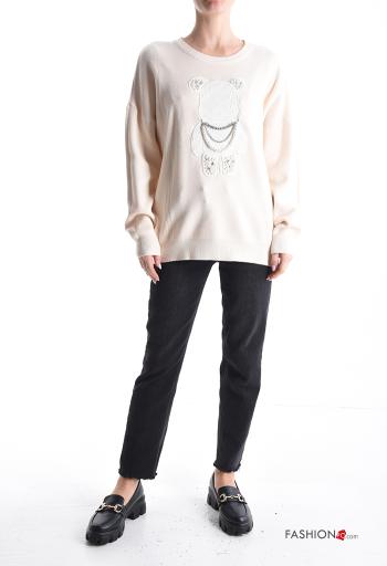 Maglione maniche lunghe girocollo con strass con catena - ph 5