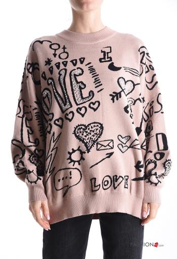 Maglione maniche lunghe girocollo Fantasia mista con strass