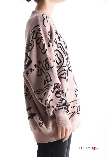 Maglione maniche lunghe girocollo Fantasia mista con strass - ph 3