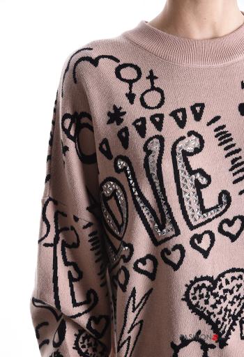 Maglione maniche lunghe girocollo Fantasia mista con strass - ph 4