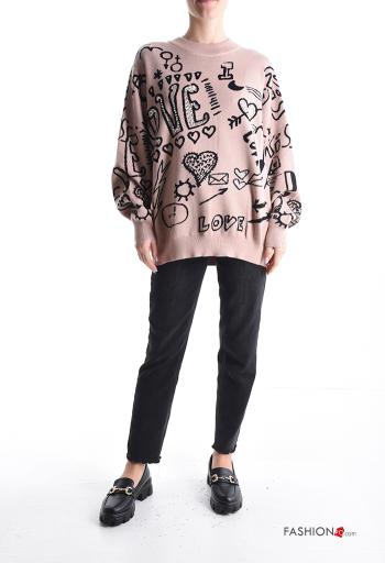 Maglione maniche lunghe girocollo Fantasia mista con strass - ph 5