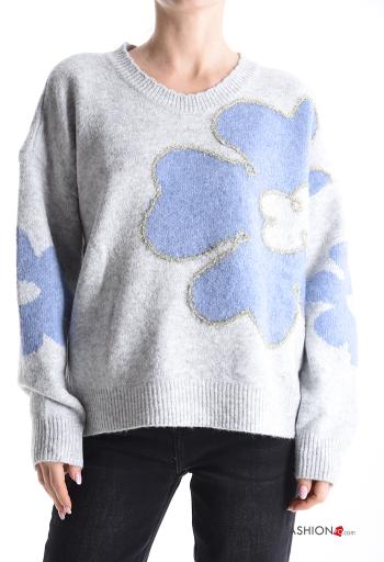 Maglione in Misto Lana girocollo lurex maniche lunghe Fantasia floreale