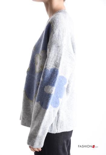 Maglione in Misto Lana girocollo lurex maniche lunghe Fantasia floreale - ph 3