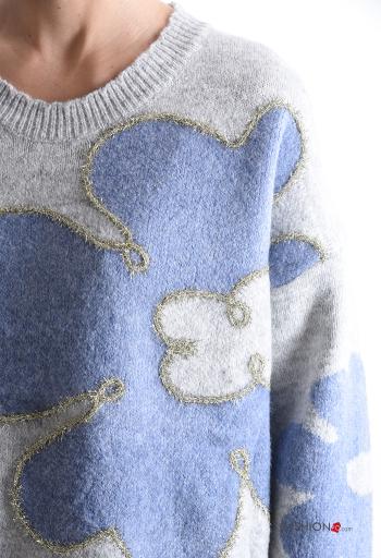 Maglione in Misto Lana girocollo lurex maniche lunghe Fantasia floreale - ph 4