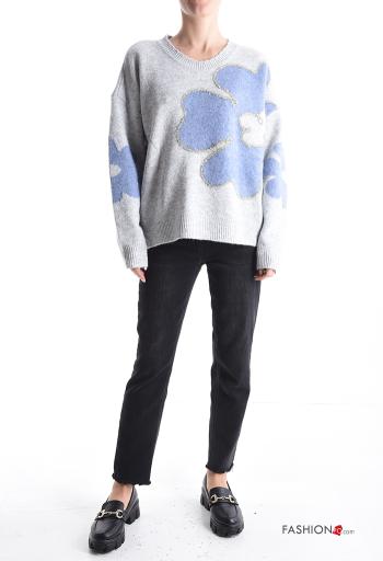 Maglione in Misto Lana girocollo lurex maniche lunghe Fantasia floreale - ph 5