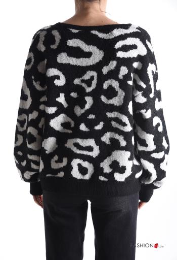 Maglione in Misto Lana maniche lunghe Fantasia animalier scollo a V - ph 2