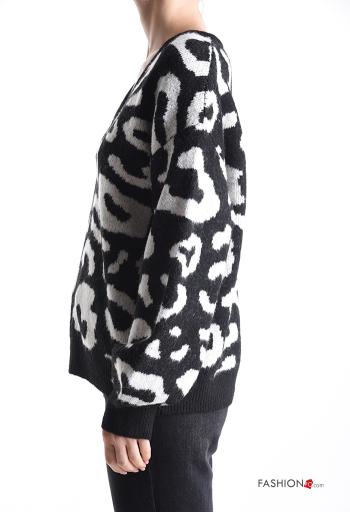 Maglione in Misto Lana maniche lunghe Fantasia animalier scollo a V - ph 3
