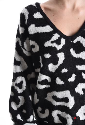 Maglione in Misto Lana maniche lunghe Fantasia animalier scollo a V - ph 4