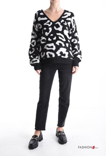 Maglione in Misto Lana maniche lunghe Fantasia animalier scollo a V - ph 5
