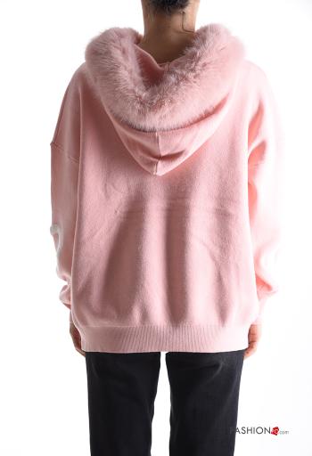 Maglione pelliccia sintetica maniche lunghe Fantasia cuore con cappuccio - ph 2
