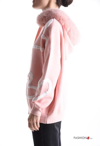 Maglione pelliccia sintetica maniche lunghe Fantasia cuore con cappuccio - ph 3