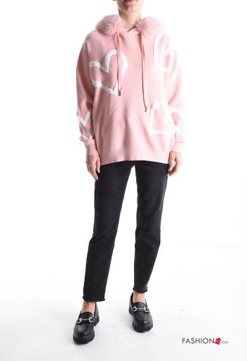 Maglione pelliccia sintetica maniche lunghe Fantasia cuore con cappuccio - ph 5