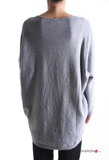 Maglione maniche lunghe Fantasia floreale scollo a V con perle - ph 2