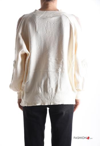 Maglione girocollo tulle maniche lunghe con perle con strass - ph 2