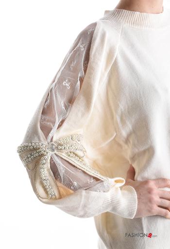 Maglione girocollo tulle maniche lunghe con perle con strass - ph 4