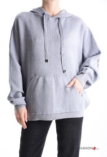 Maglione maniche lunghe con strass con cappuccio - ph 1