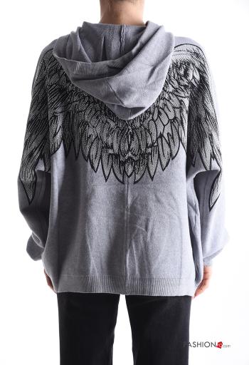 Maglione maniche lunghe con strass con cappuccio - ph 2