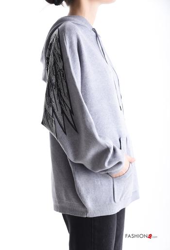 Maglione maniche lunghe con strass con cappuccio - ph 3
