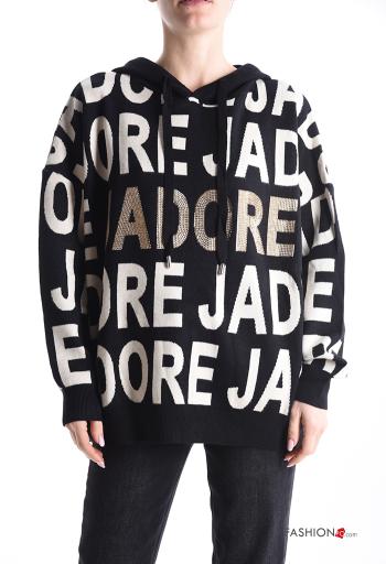 Maglione lurex maniche lunghe Fantasia scritta con cappuccio