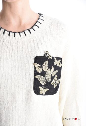 Maglione in Misto Lana maniche lunghe girocollo Fantasia animali con tasche - ph 4