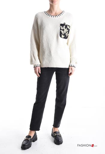 Maglione in Misto Lana maniche lunghe girocollo Fantasia animali con tasche - ph 5