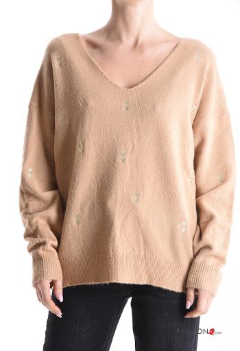 Maglione maniche lunghe Fantasia animali scollo a V