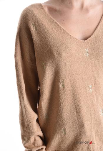 Maglione maniche lunghe Fantasia animali scollo a V - ph 4