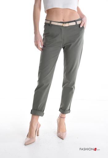 Cotton Trousers with belt with buttons with zip with pockets - ph 1