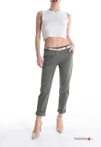 Cotton Trousers with belt with buttons with zip with pockets - ph 5