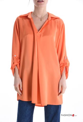 Blusa satén con cuello con cuello en v manga tres cuartos