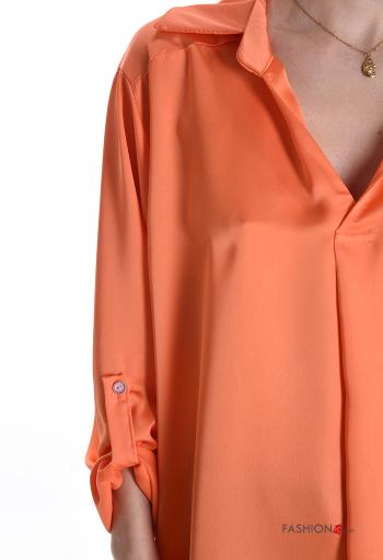 Blusa satén con cuello con cuello en v manga tres cuartos - ph 4