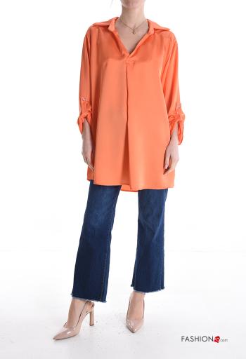Blusa satén con cuello con cuello en v manga tres cuartos - ph 5