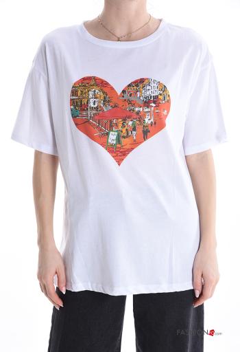T-shirt in Cotone maniche corte girocollo Fantasia stampata