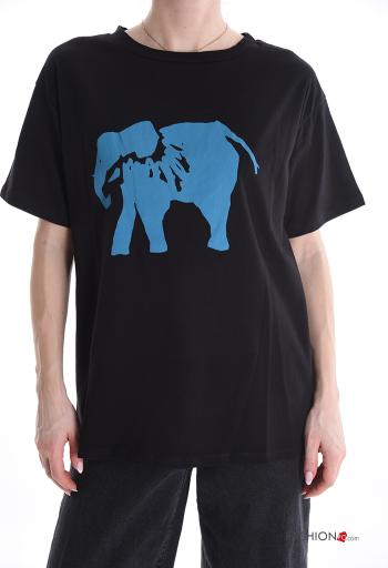 T-shirt in Cotone maniche corte girocollo Fantasia animali