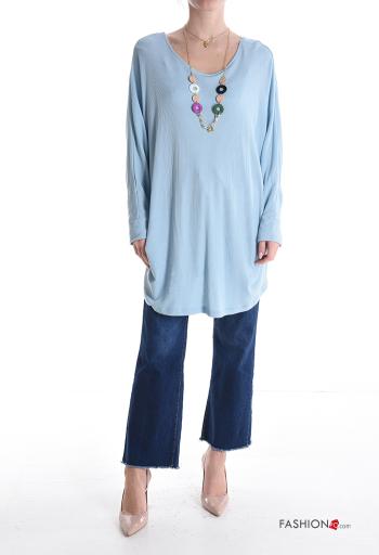 long sleeve crew neck oversized Blouse with necklace - ph 1