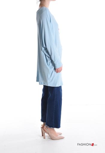long sleeve crew neck oversized Blouse with necklace - ph 3