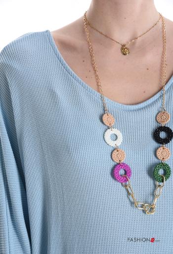 long sleeve crew neck oversized Blouse with necklace - ph 4