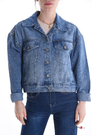 with collar Cotton Jacket with buttons without lining with pockets with rhinestones - ph 1